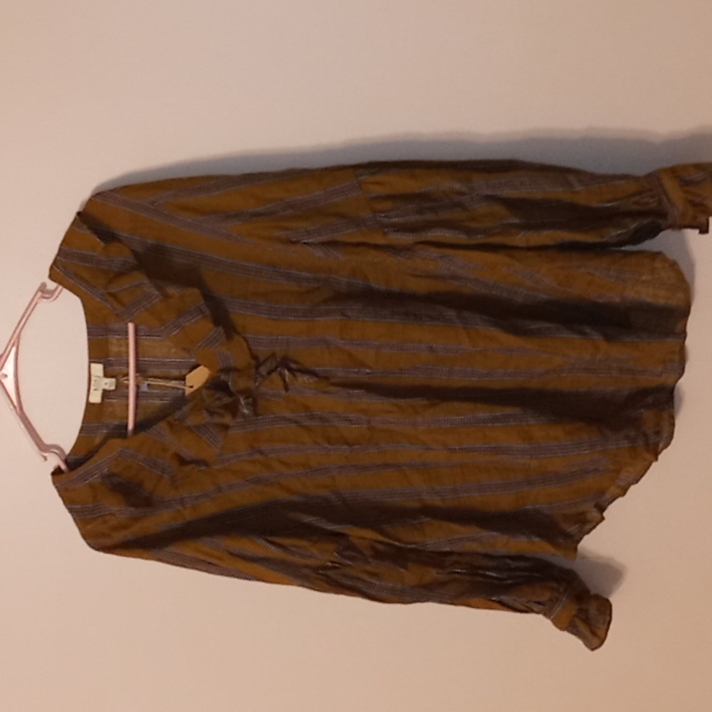 NWT Unique Brown Striped Long Sleeve Blouse